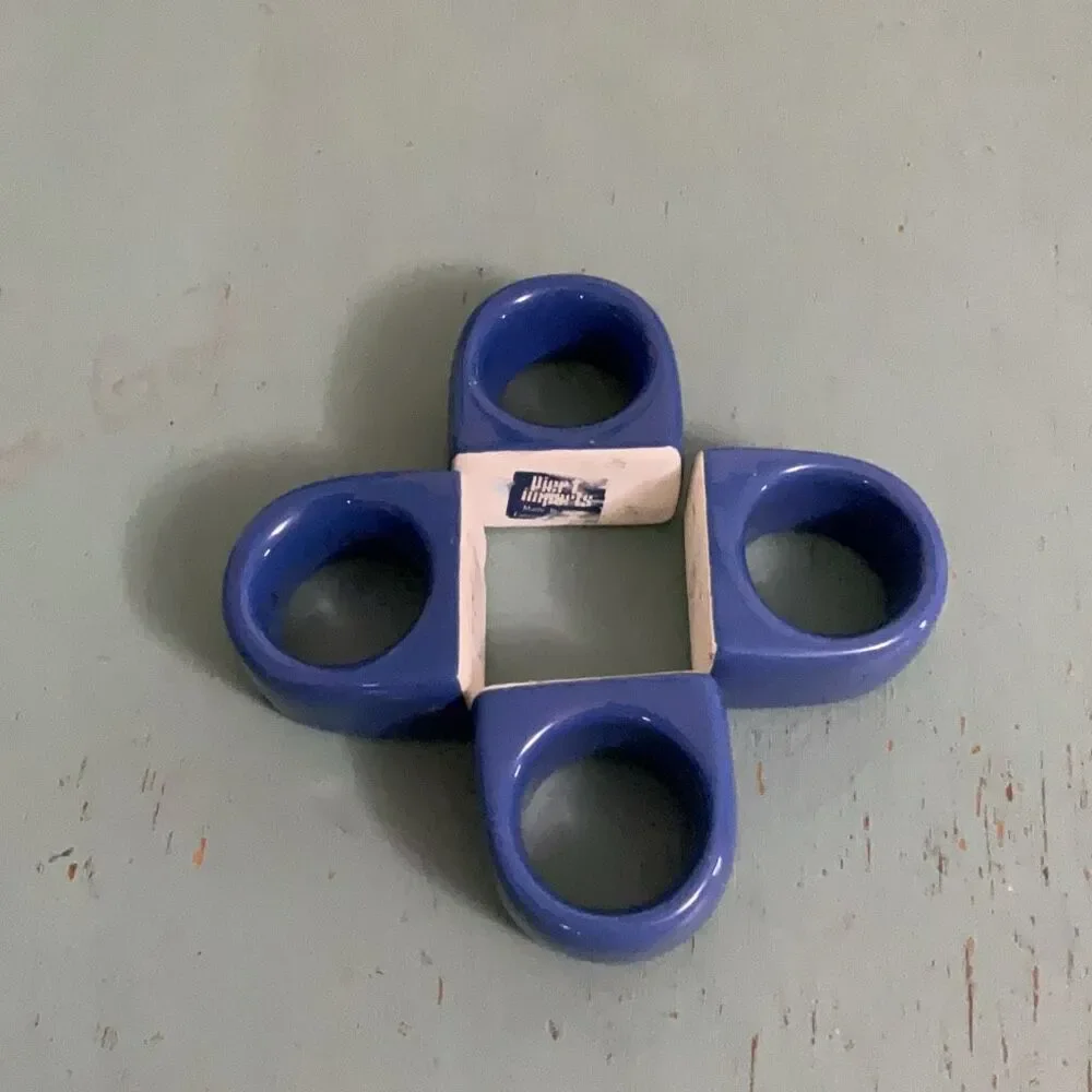 Cobalt Blue Pier One Ceramic Round Stand Up Napkin Rings Set of 4